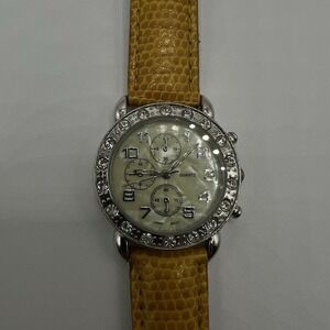 CG Women's Quartz Watch Rhinestone Bezel MOP Dial Plastic Band Needs New Battery